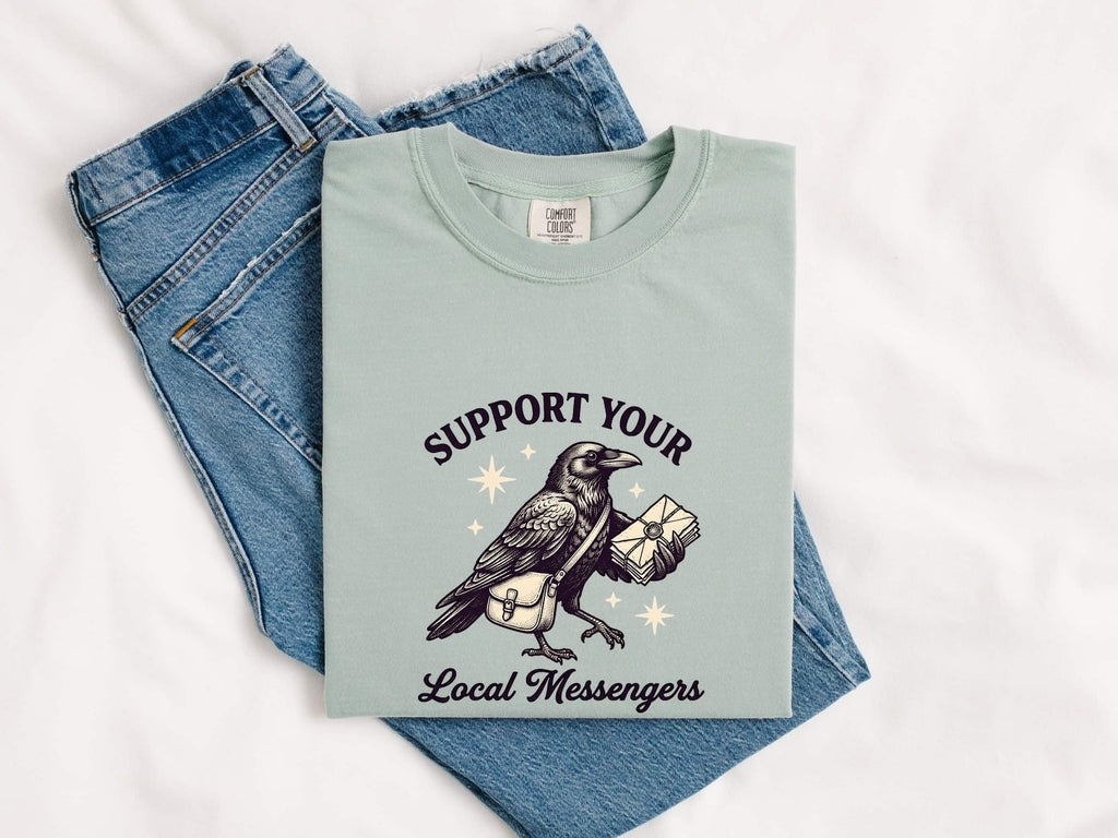 Support Your Local Messengers Raven T-Shirt – Gothic Postal Bird Tee