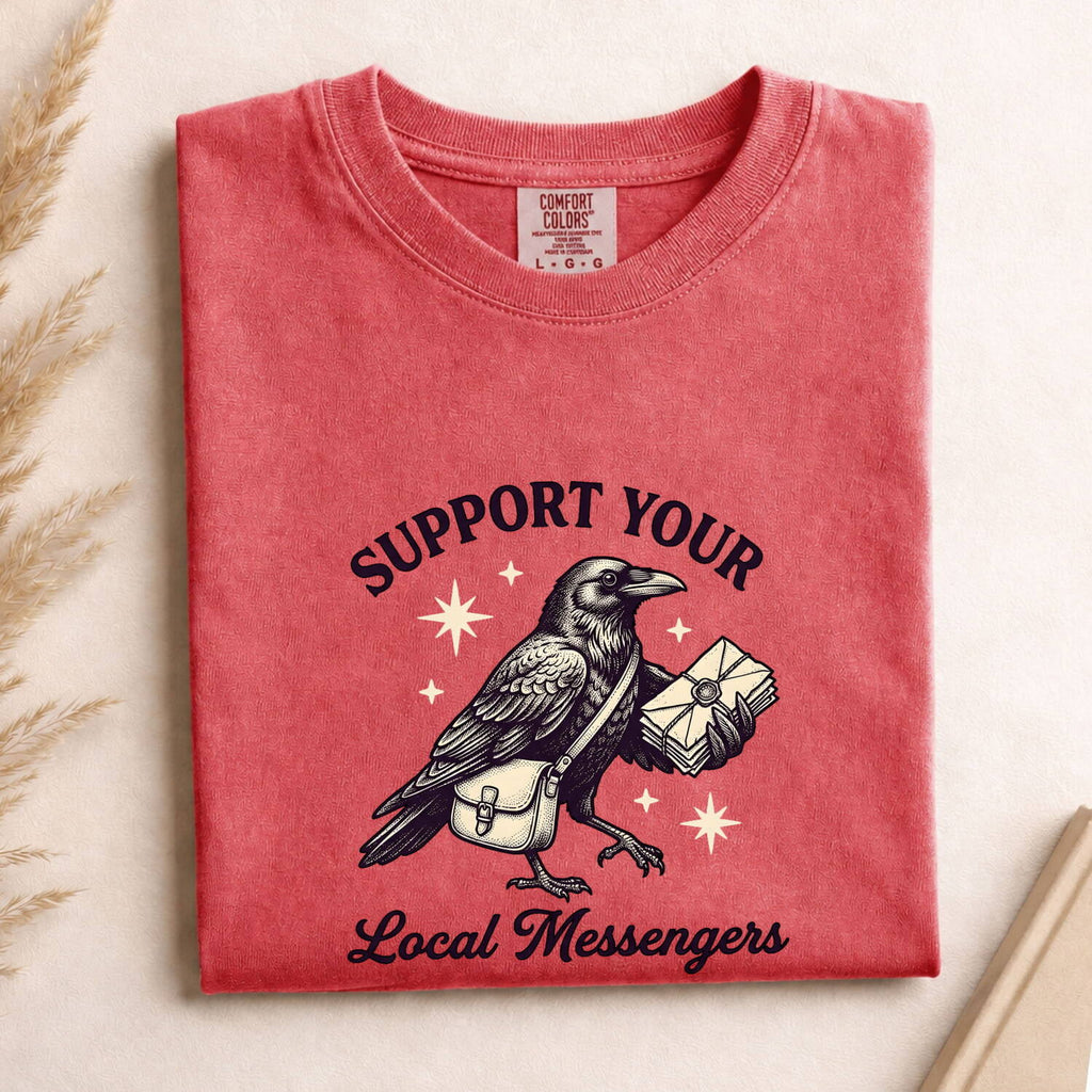 Support Your Local Messengers Raven T-Shirt – Gothic Postal Bird Tee