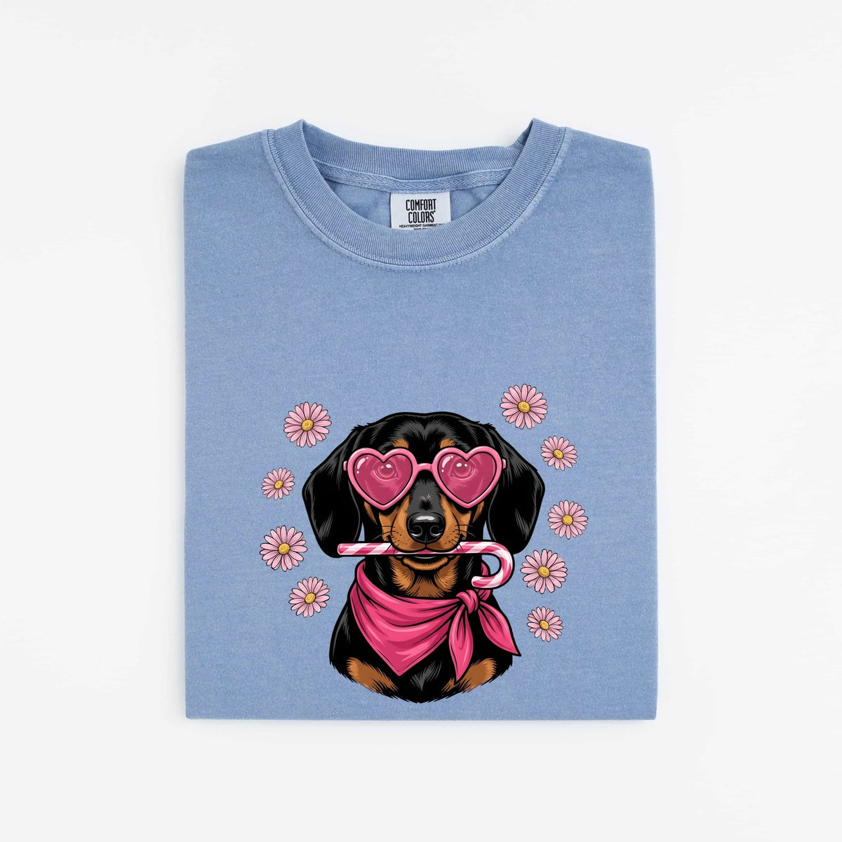 Dachshund Valentine T-Shirt – Heart Sunglasses Doxie Tee