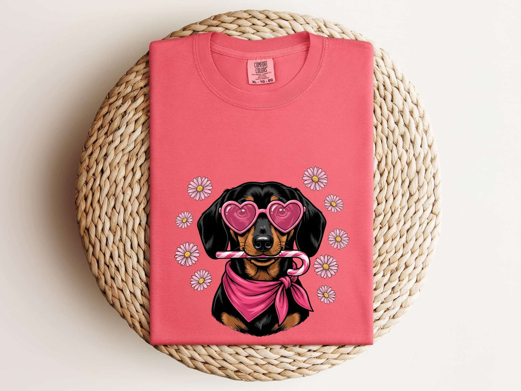 Dachshund Valentine T-Shirt – Heart Sunglasses Doxie Tee