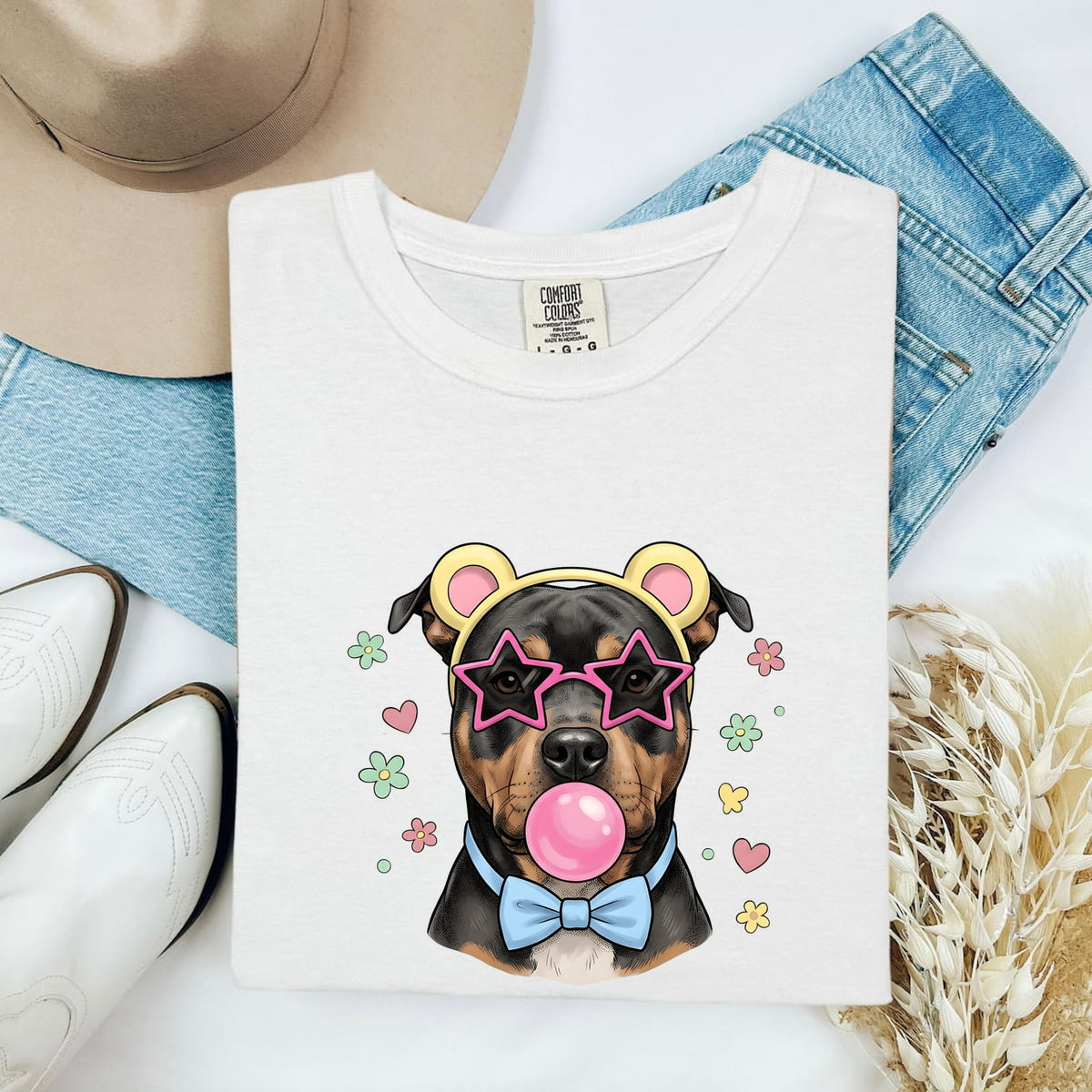 Cool Bubblegum Dog T-Shirt – Funny Dog with Star Sunglasses Tee