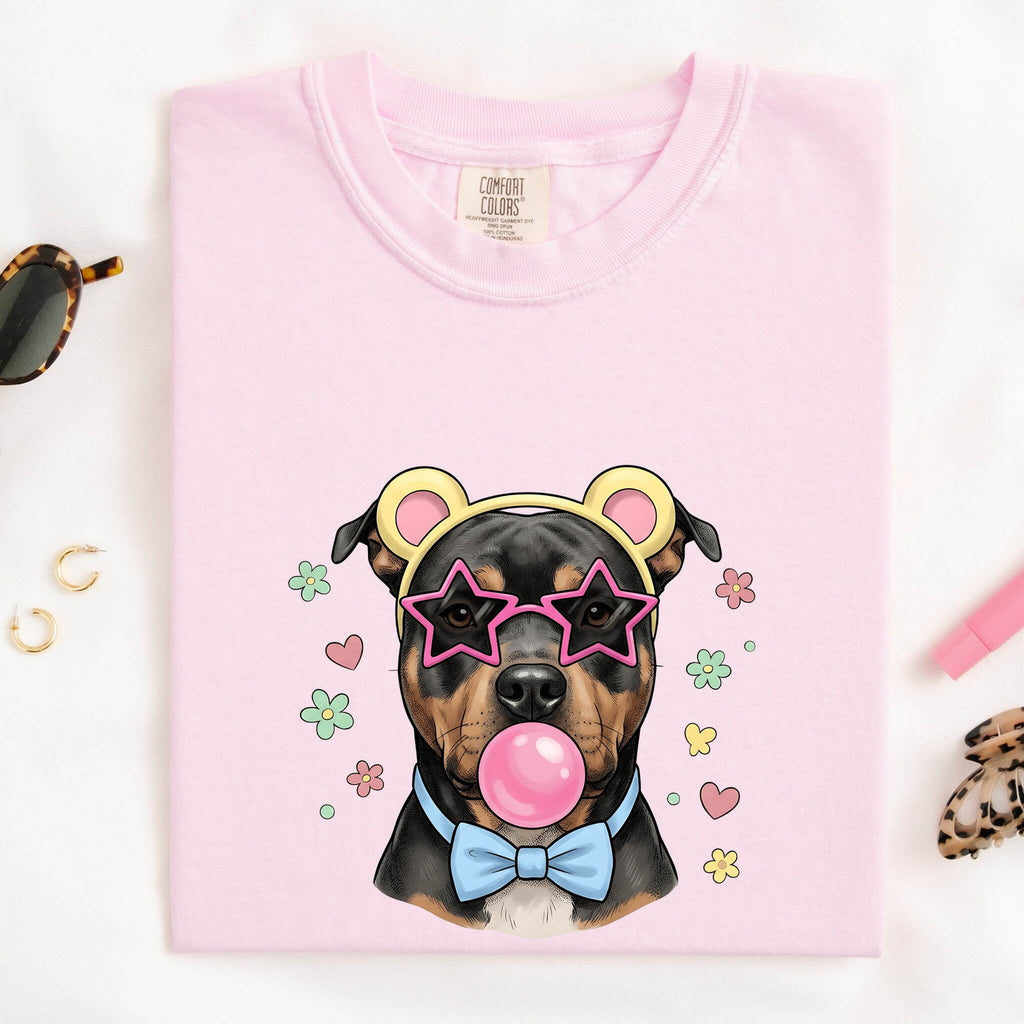 Cool Bubblegum Dog T-Shirt – Funny Dog with Star Sunglasses Tee