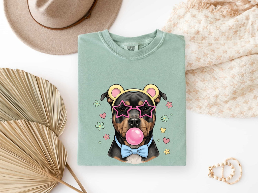 Cool Bubblegum Dog T-Shirt – Funny Dog with Star Sunglasses Tee
