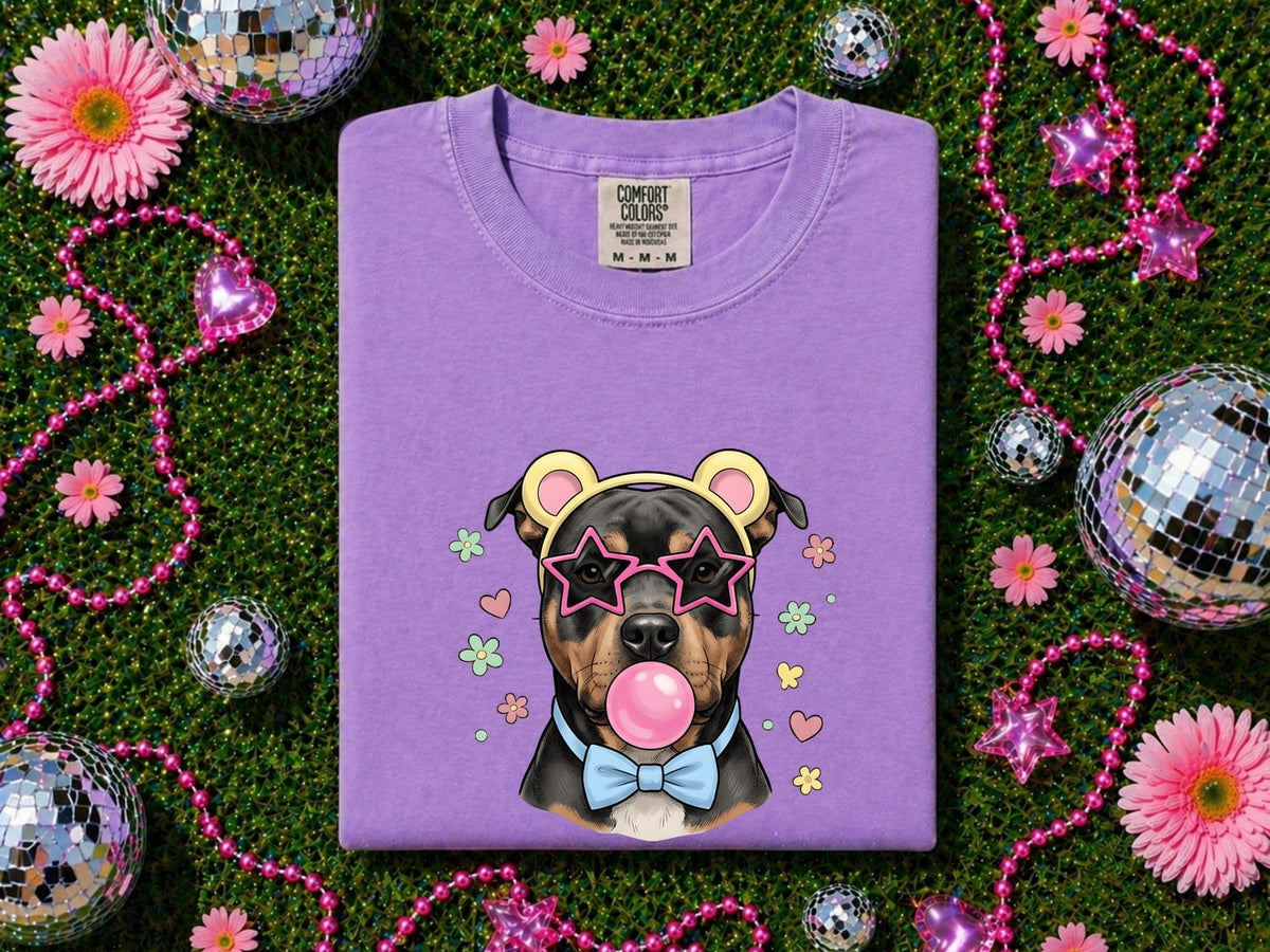 Cool Bubblegum Dog T-Shirt – Funny Dog with Star Sunglasses Tee
