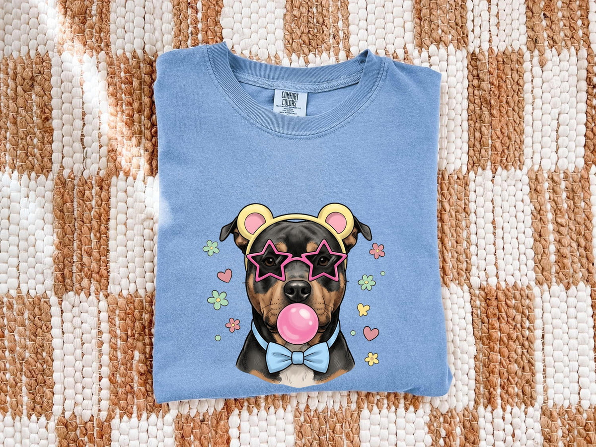 Cool Bubblegum Dog T-Shirt – Funny Dog with Star Sunglasses Tee