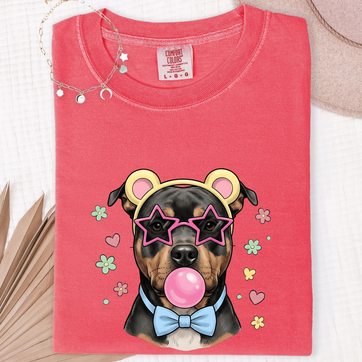 Cool Bubblegum Dog T-Shirt – Funny Dog with Star Sunglasses Tee