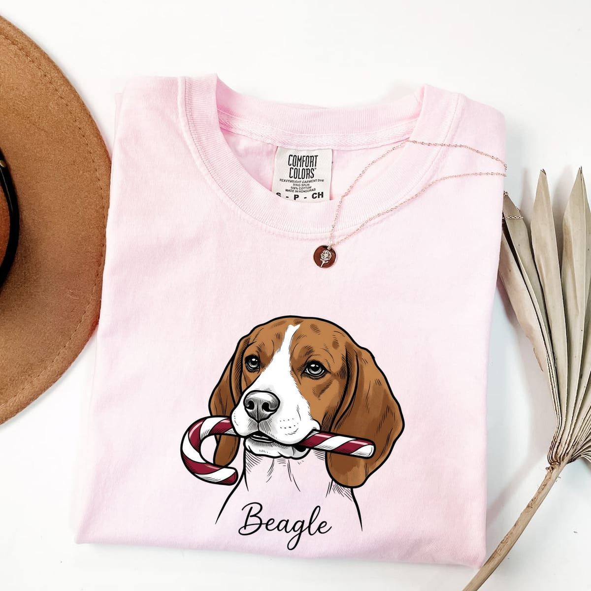 Beagle Hound Shirt Dog Christmas Gifts Women Cartoon Tee Hound Dog T-Shirt Dog Fan Cartoonish Tshirt Holiday Graphic Sketch Striped Candy