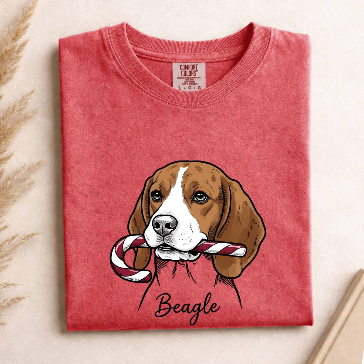 Beagle Hound Shirt Dog Christmas Gifts Women Cartoon Tee Hound Dog T-Shirt Dog Fan Cartoonish Tshirt Holiday Graphic Sketch Striped Candy