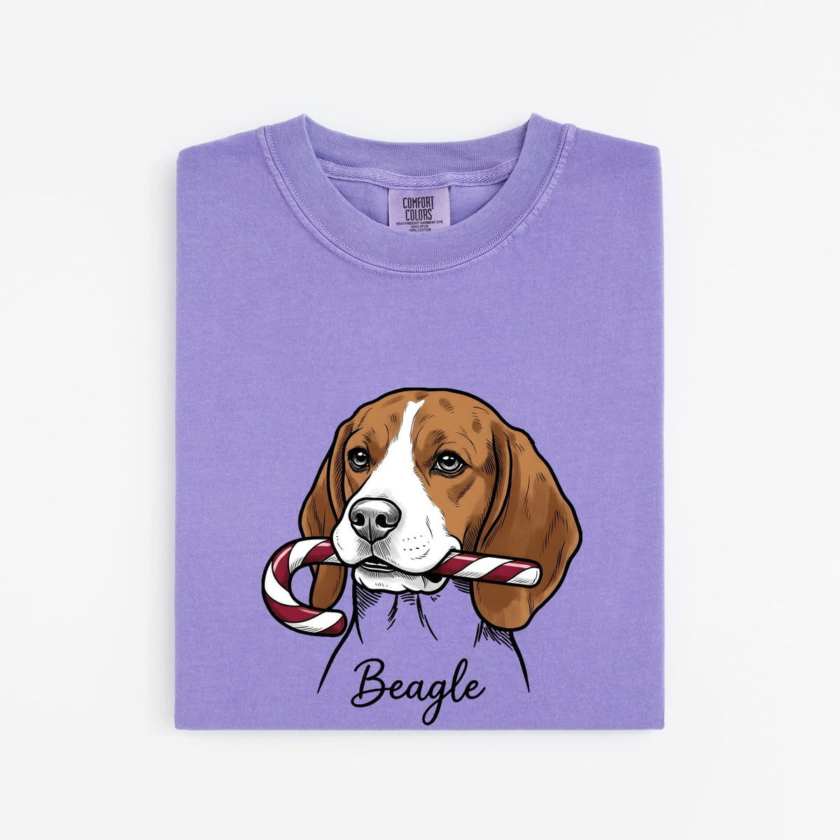 Beagle Hound Shirt Dog Christmas Gifts Women Cartoon Tee Hound Dog T-Shirt Dog Fan Cartoonish Tshirt Holiday Graphic Sketch Striped Candy