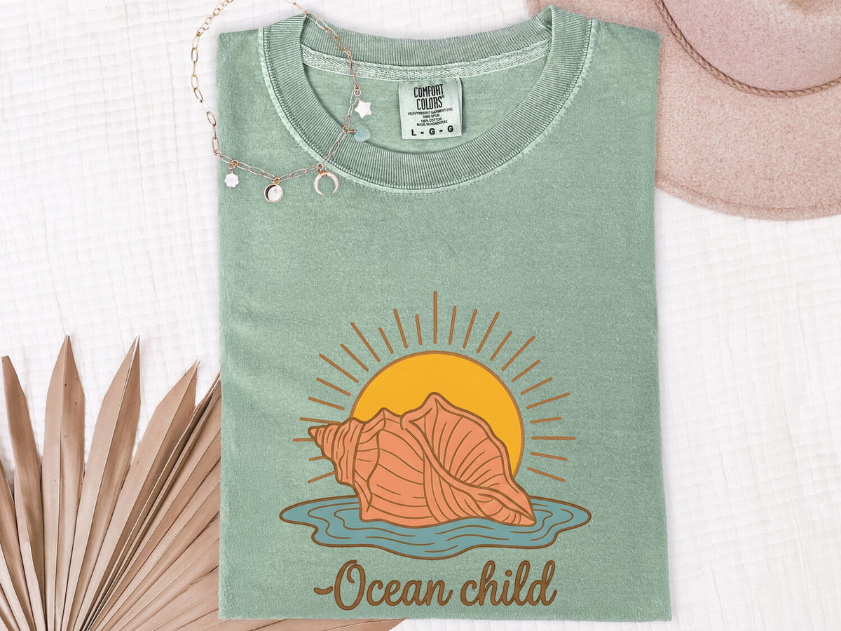Ocean Child Shirt – Retro Seashell & Sunset Beach Tee