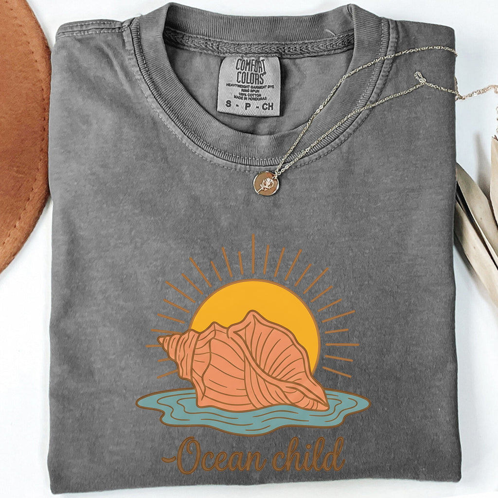 Ocean Child Shirt – Retro Seashell & Sunset Beach Tee