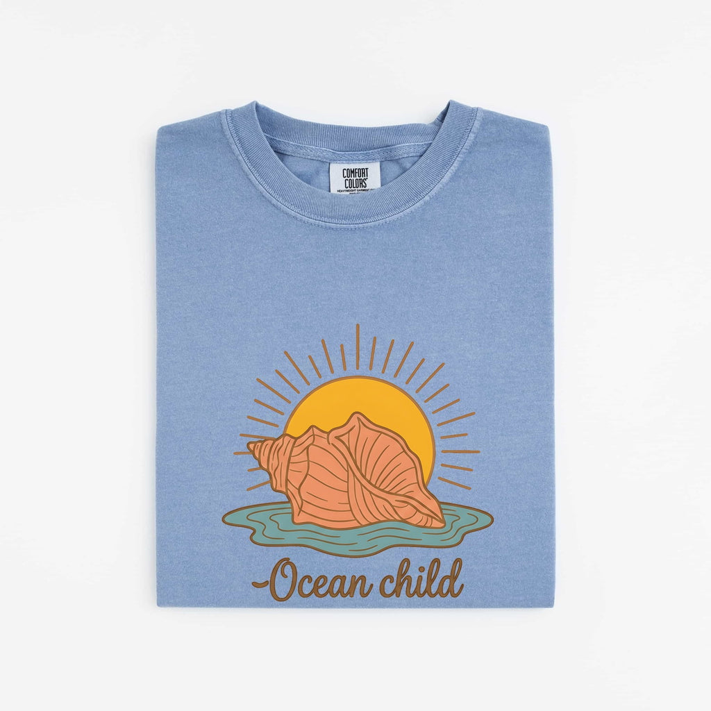 Ocean Child Shirt – Retro Seashell & Sunset Beach Tee