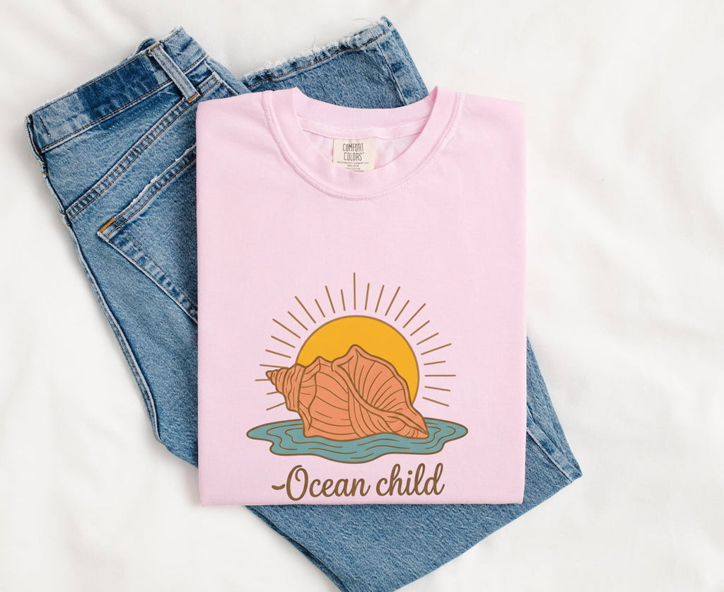 Ocean Child Shirt – Retro Seashell & Sunset Beach Tee