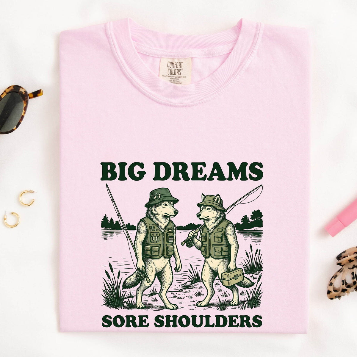 Big Dreams Sore Shoulders Shirt – Funny Retro Fishing Tee
