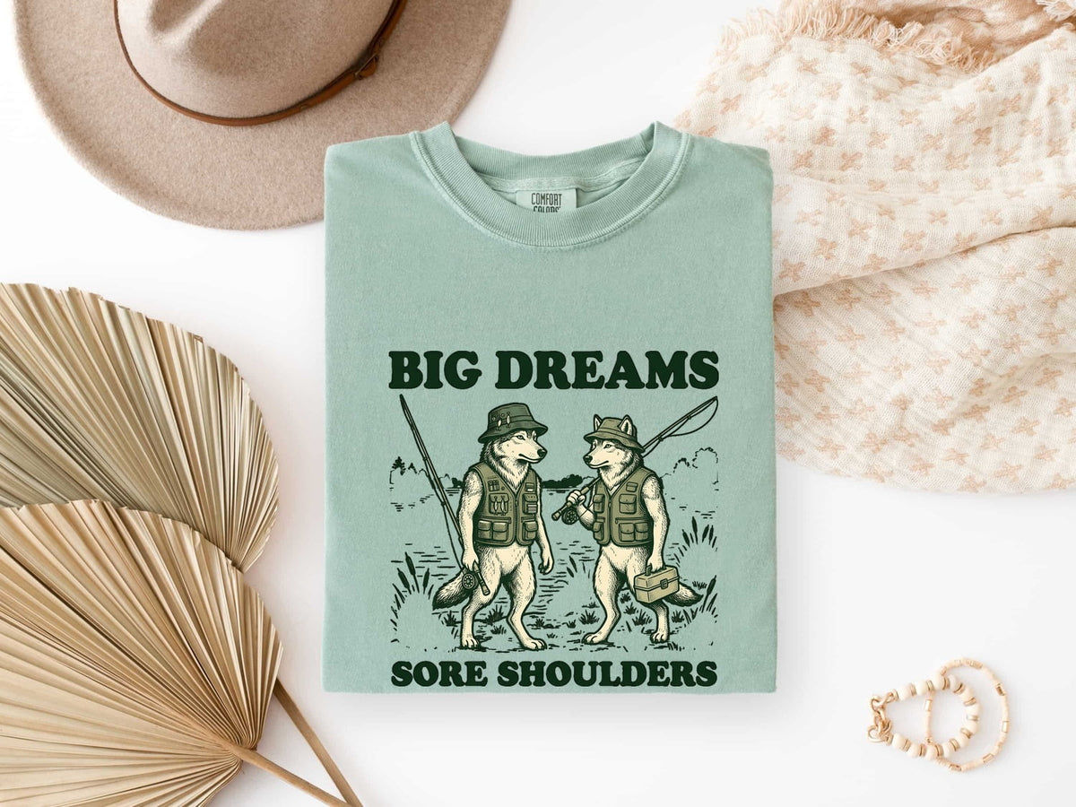 Big Dreams Sore Shoulders Shirt – Funny Retro Fishing Tee