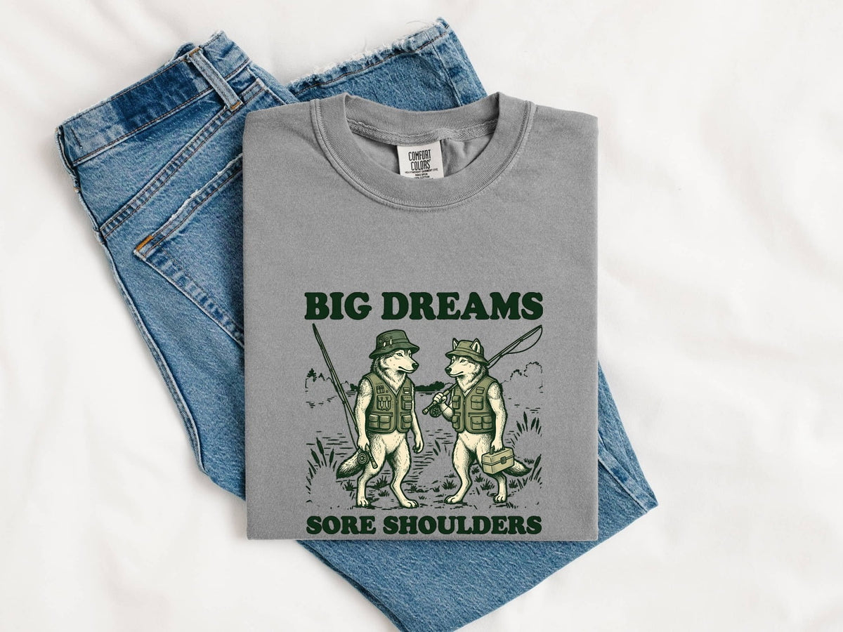 Big Dreams Sore Shoulders Shirt – Funny Retro Fishing Tee