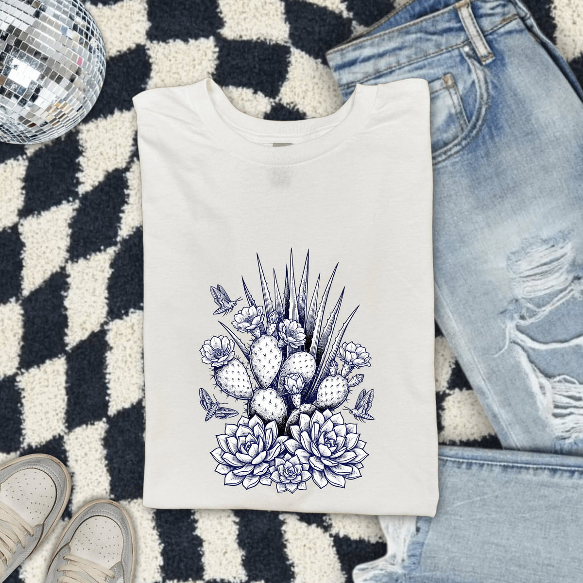 Cactus & Succulent Shirt – Vintage Blue Botanical Graphic Tee