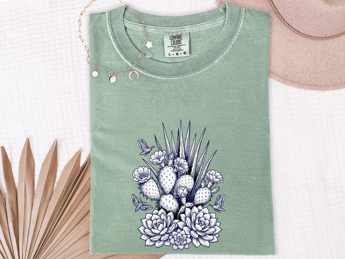 Cactus & Succulent Shirt – Vintage Blue Botanical Graphic Tee