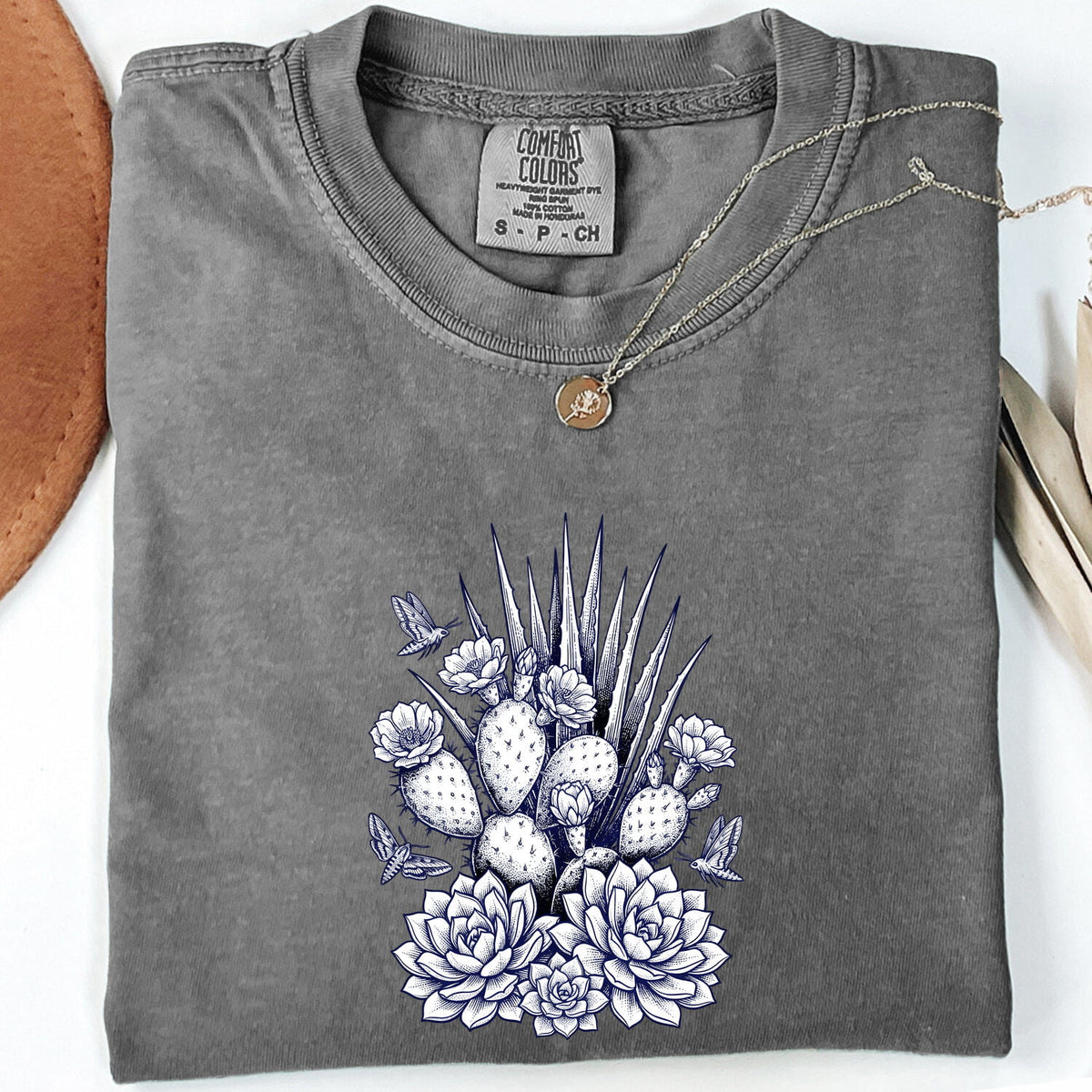 Cactus & Succulent Shirt – Vintage Blue Botanical Graphic Tee