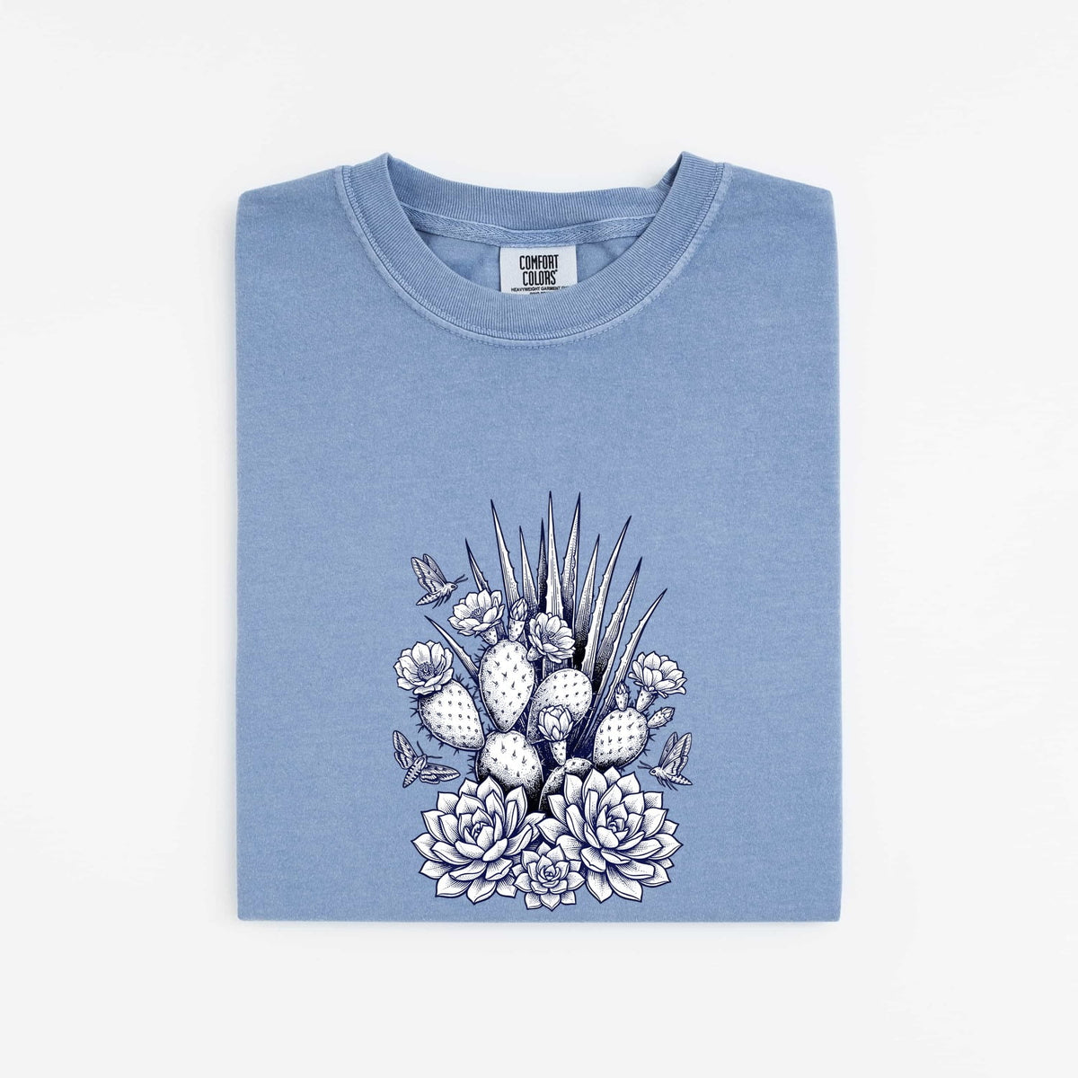Cactus & Succulent Shirt – Vintage Blue Botanical Graphic Tee
