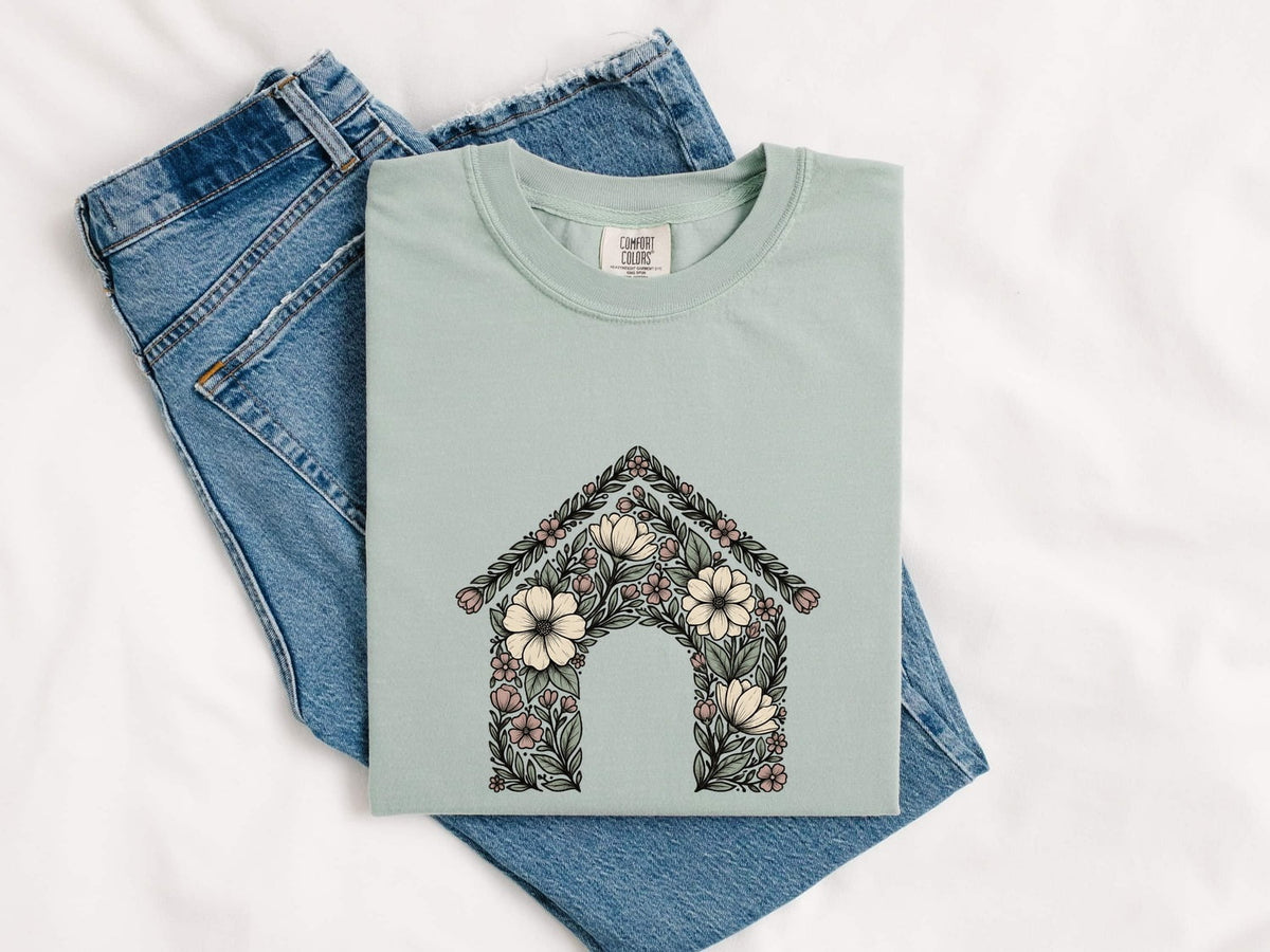 Floral Doghouse Shirt – Botanical Dog Lover Graphic Tee