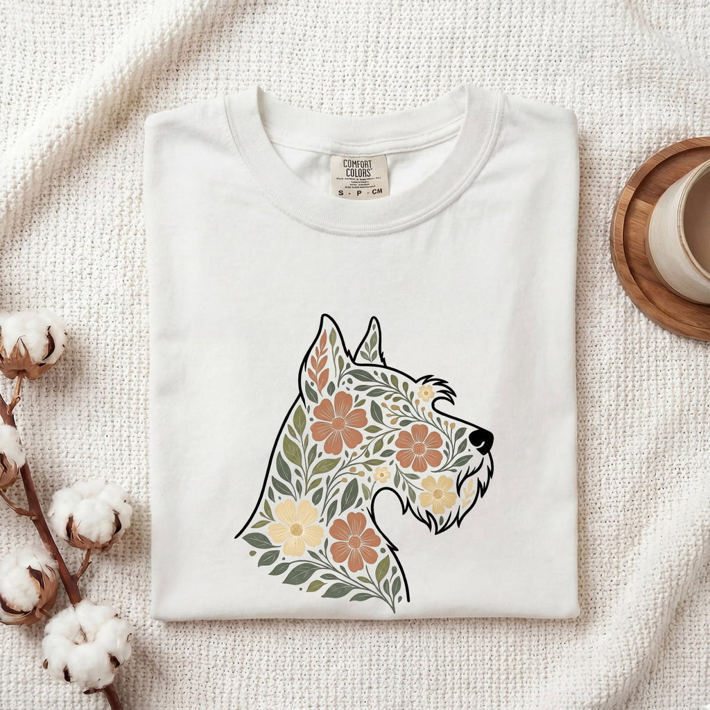 Floral Schnauzer Shirt – Botanical Dog Graphic Tee