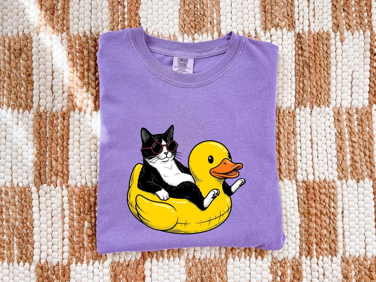 Funny Tuxedo Cat Shirt – Rubber Duck Pool Float Graphic Tee