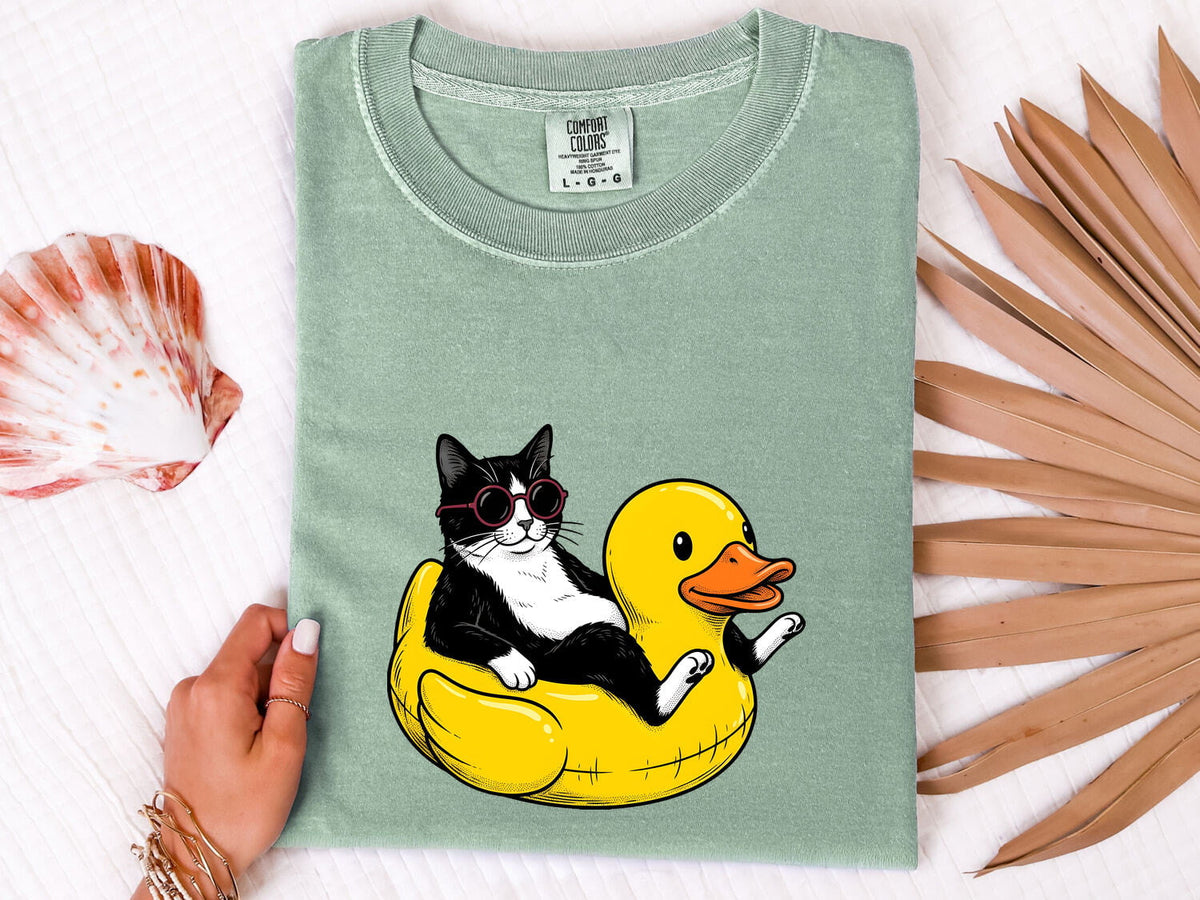 Funny Tuxedo Cat Shirt – Rubber Duck Pool Float Graphic Tee