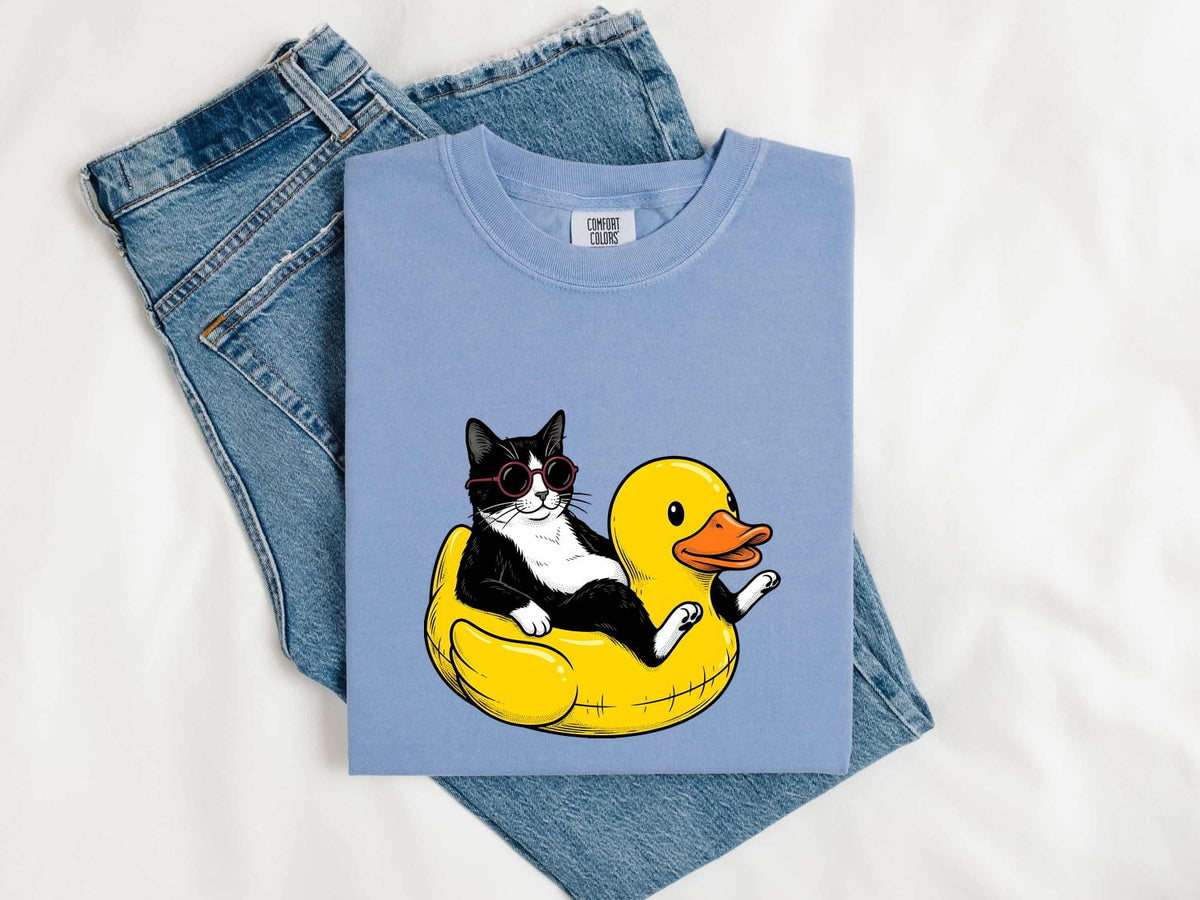 Funny Tuxedo Cat Shirt – Rubber Duck Pool Float Graphic Tee