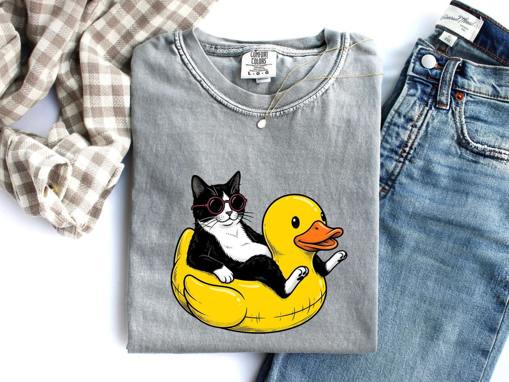 Funny Tuxedo Cat Shirt – Rubber Duck Pool Float Graphic Tee
