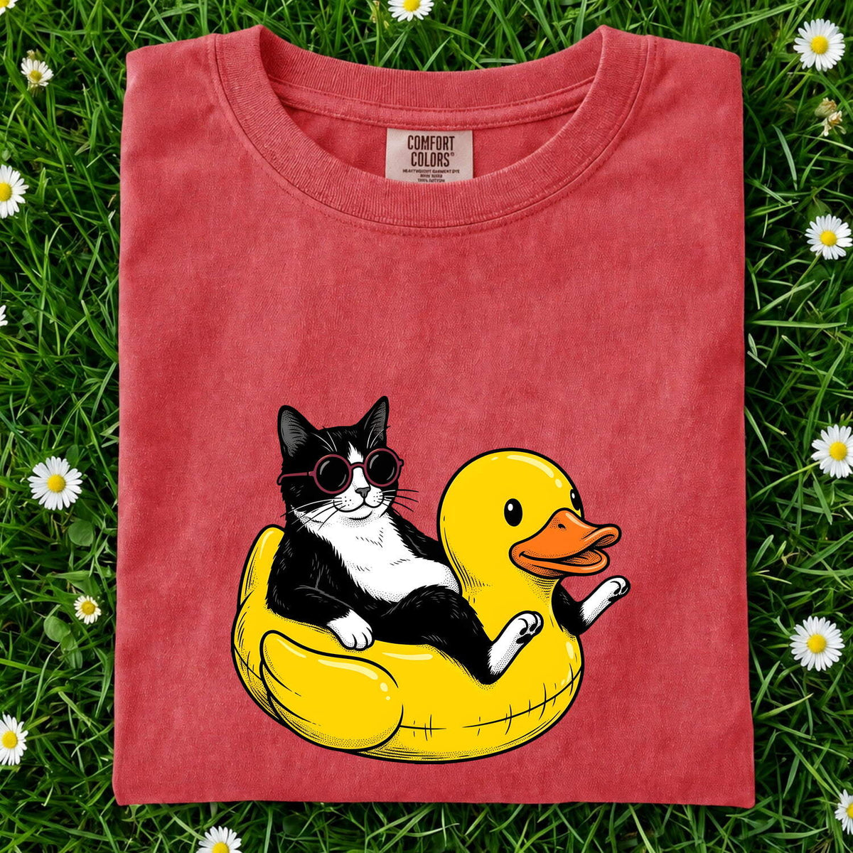 Funny Tuxedo Cat Shirt – Rubber Duck Pool Float Graphic Tee