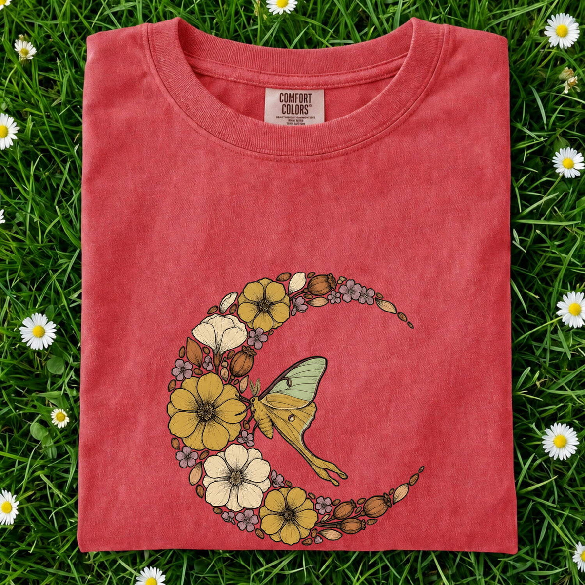 Floral Luna Moth Shirt – Botanical Crescent Moon Graphic Tee