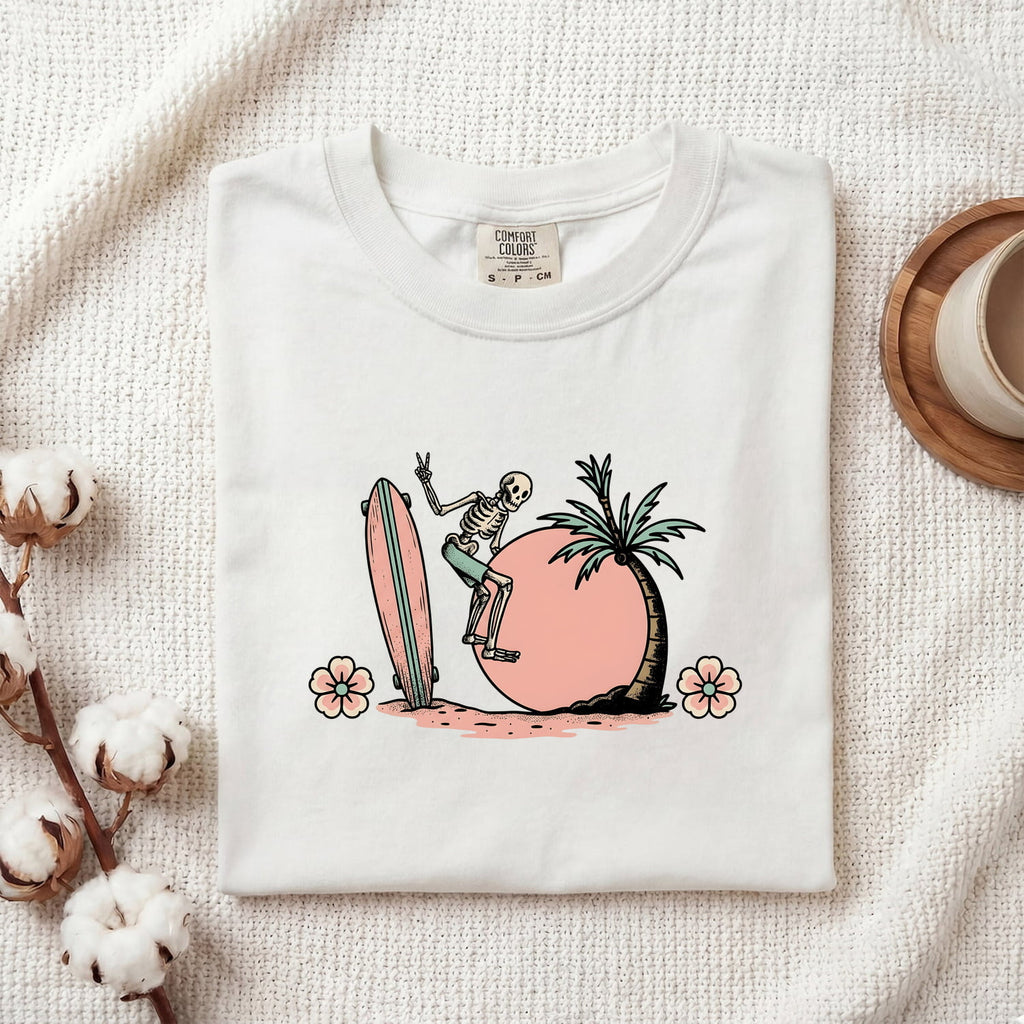 Retro Skeleton Surf Shirt – Tropical Beach Graphic Tee