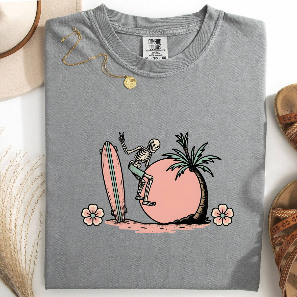 Retro Skeleton Surf Shirt – Tropical Beach Graphic Tee