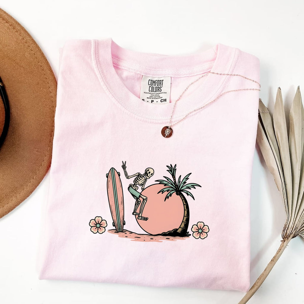 Retro Skeleton Surf Shirt – Tropical Beach Graphic Tee