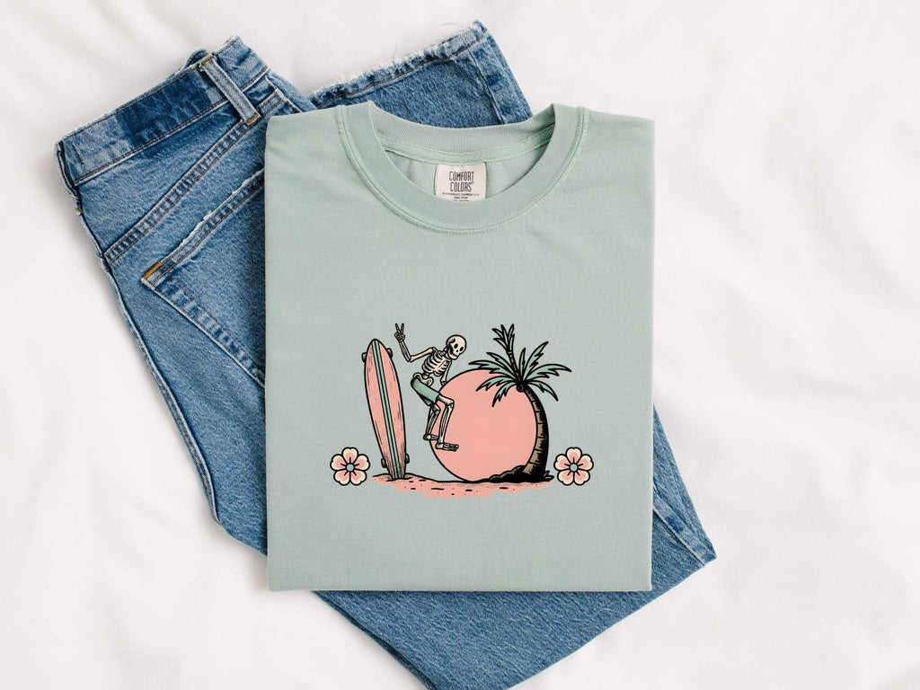 Retro Skeleton Surf Shirt – Tropical Beach Graphic Tee