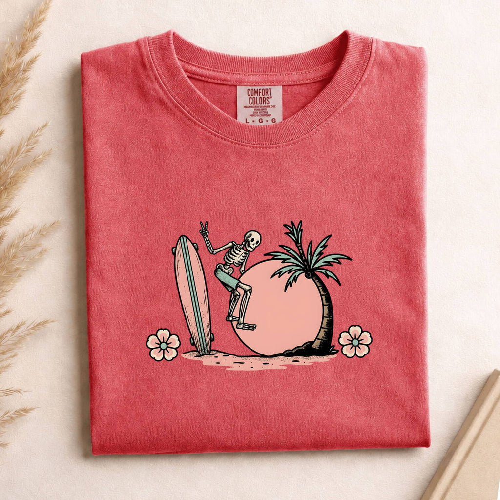 Retro Skeleton Surf Shirt – Tropical Beach Graphic Tee