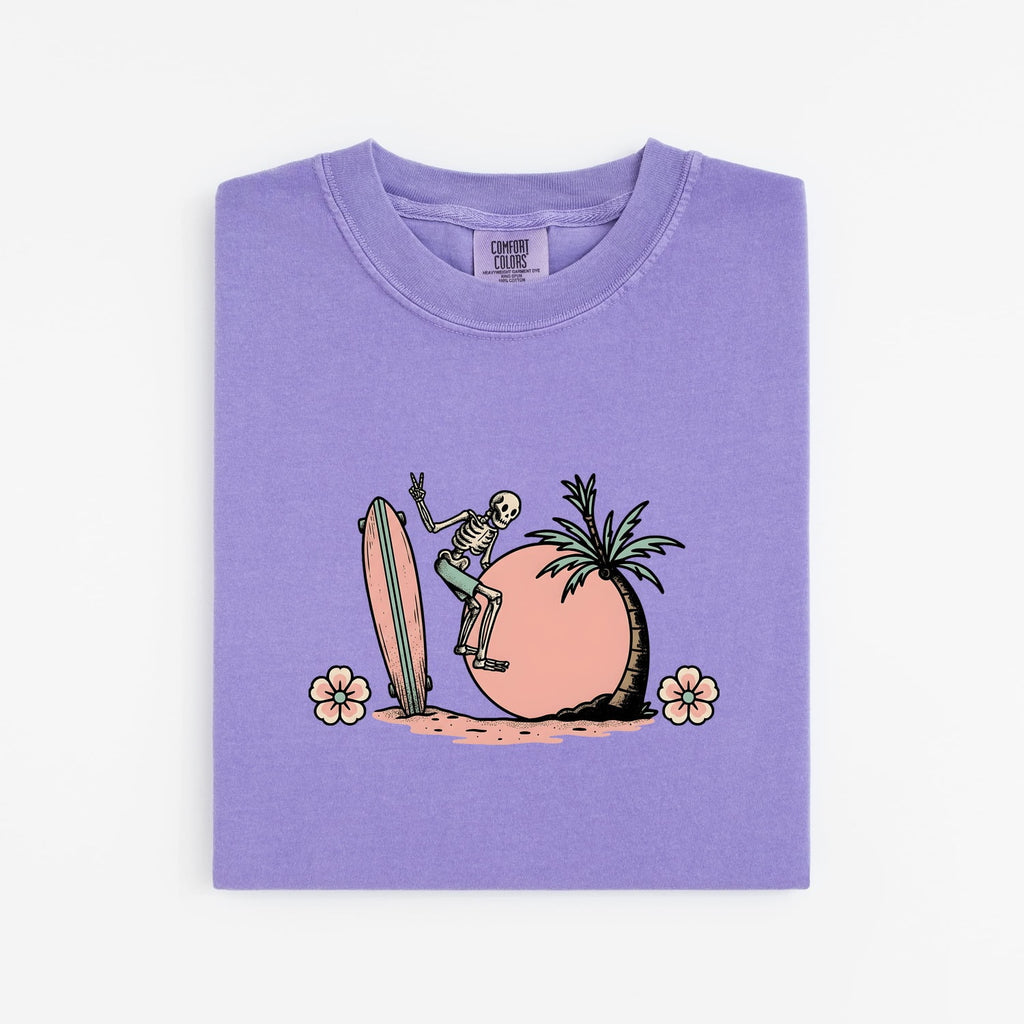 Retro Skeleton Surf Shirt – Tropical Beach Graphic Tee