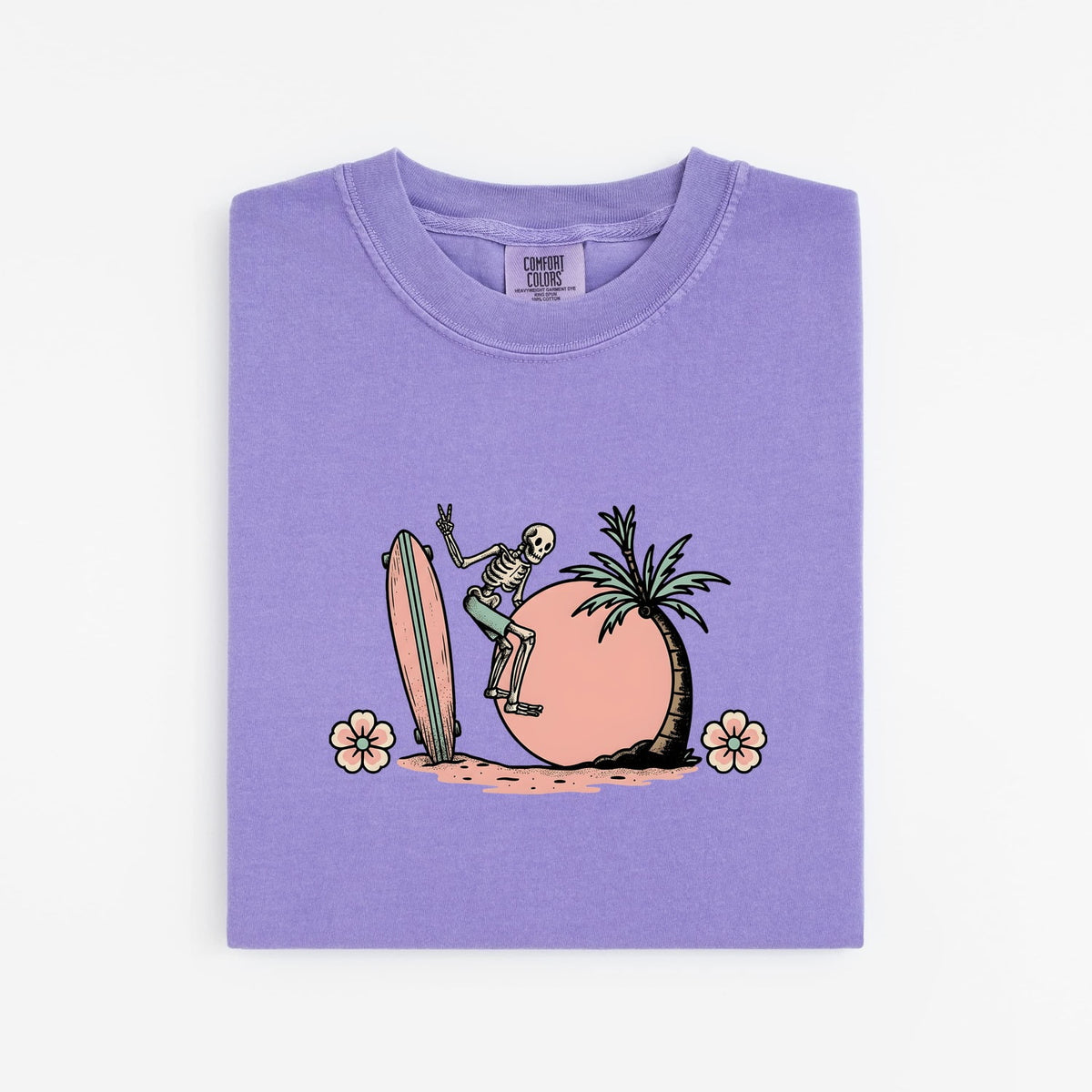 Retro Skeleton Surf Shirt – Tropical Beach Graphic Tee