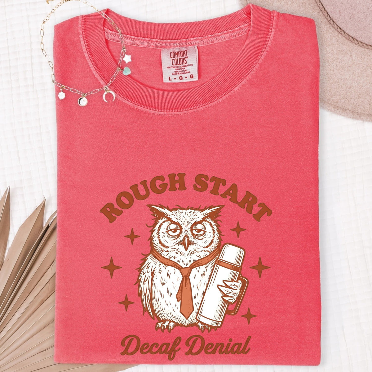 Funny Coffee Owl Shirt – Rough Start Decaf Denial Tee