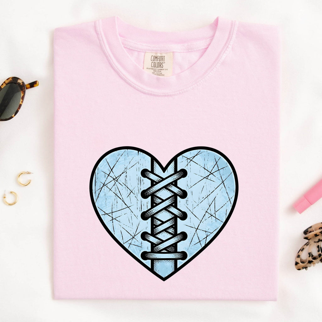 Stitched Heart Shirt – Distressed Blue Heart Graphic Tee