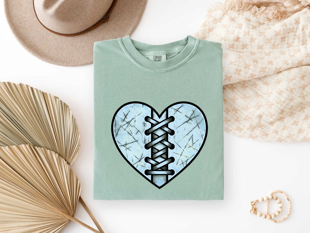 Stitched Heart Shirt – Distressed Blue Heart Graphic Tee