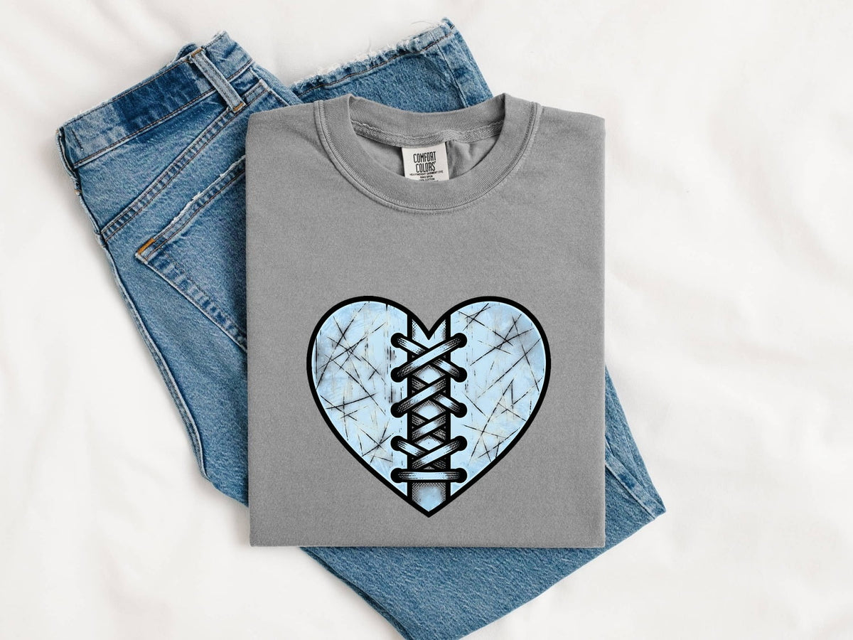 Stitched Heart Shirt – Distressed Blue Heart Graphic Tee