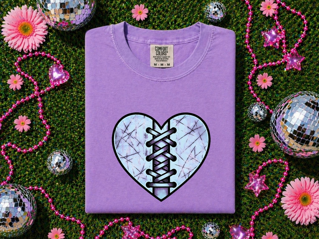 Stitched Heart Shirt – Distressed Blue Heart Graphic Tee