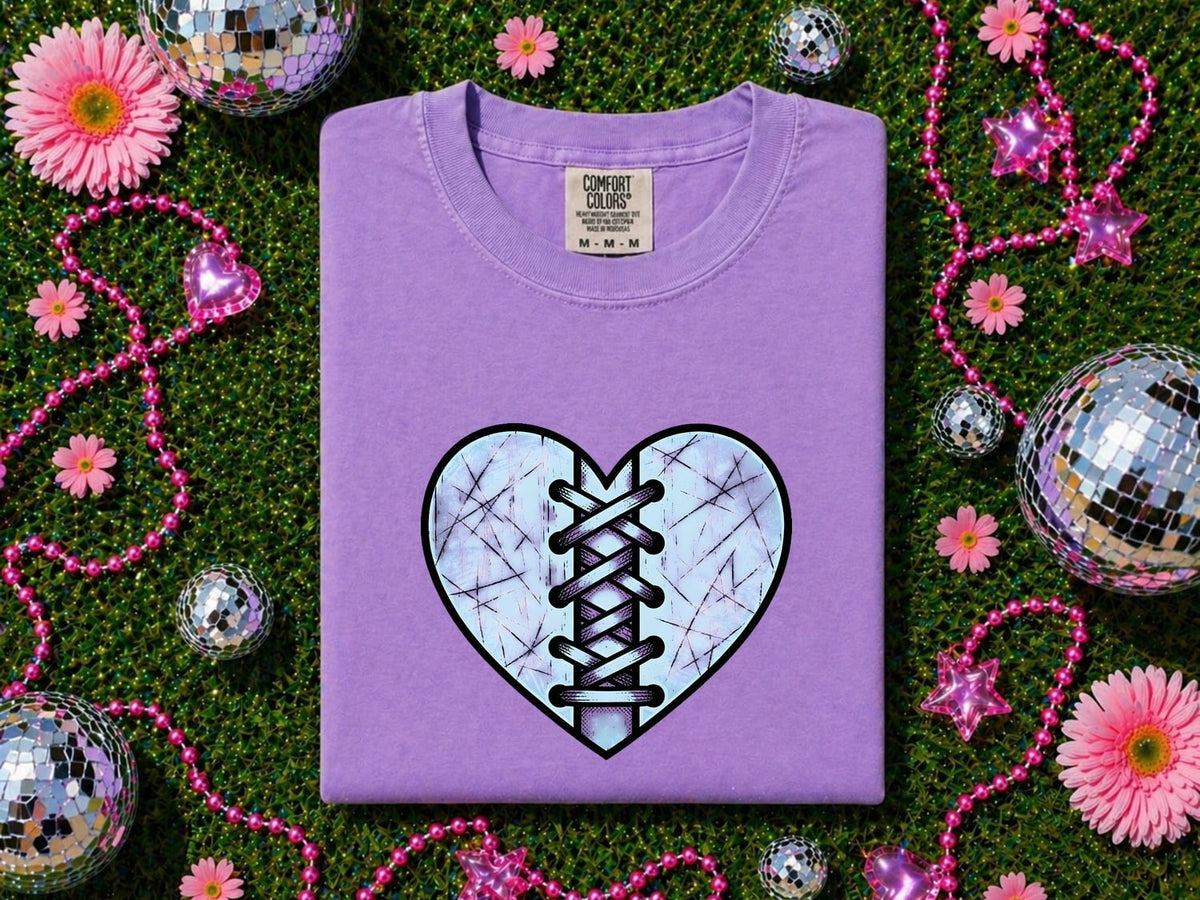 Stitched Heart Shirt – Distressed Blue Heart Graphic Tee