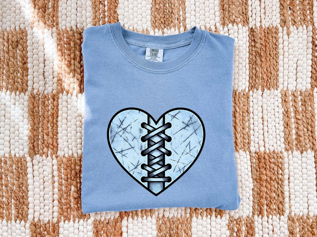 Stitched Heart Shirt – Distressed Blue Heart Graphic Tee