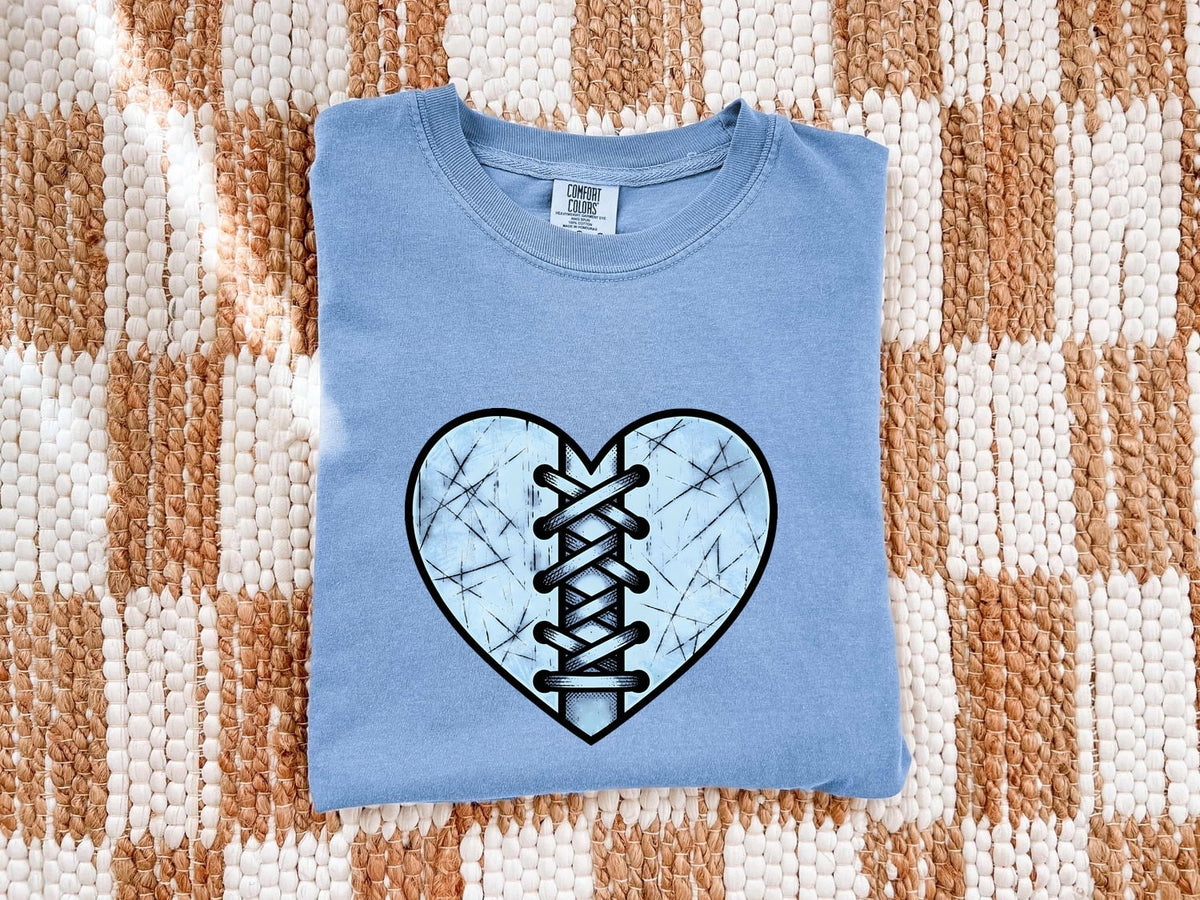 Stitched Heart Shirt – Distressed Blue Heart Graphic Tee