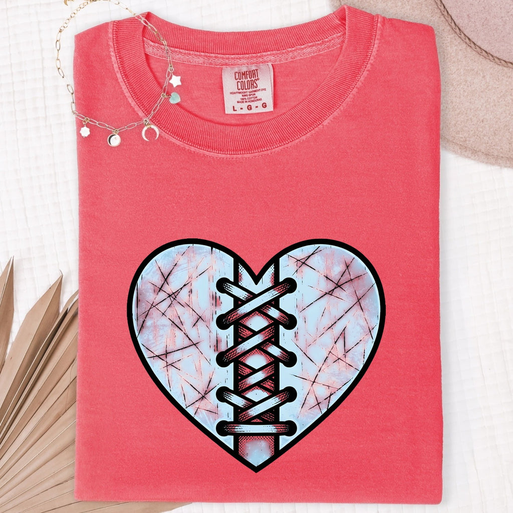 Stitched Heart Shirt – Distressed Blue Heart Graphic Tee