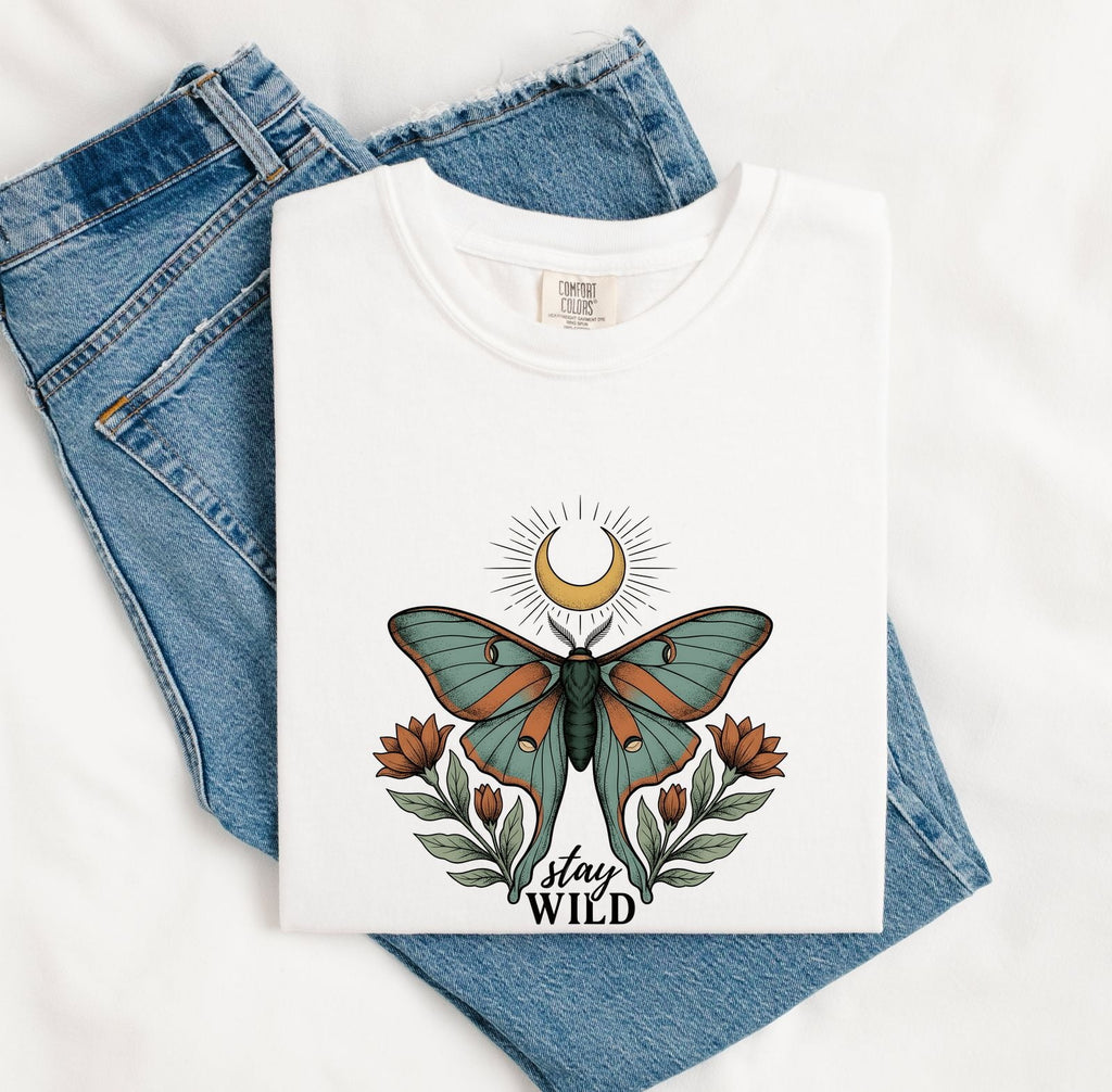 Celestial Moth Stay Wild Shirt – Boho Botanical Graphic Tee