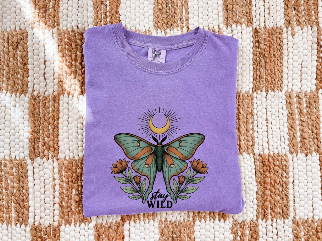 Celestial Moth Stay Wild Shirt – Boho Botanical Graphic Tee